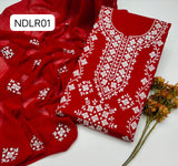 Stuff Pure Lawn 100/100 Handamde Pakka Patang Gala jall Neat Work Shirt ANd Plain Trouser With Chiffon Embroidery Dupata 3PC Dress