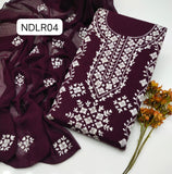 Stuff Pure Lawn 100/100 Handamde Pakka Patang Gala jall Neat Work Shirt ANd Plain Trouser With Chiffon Embroidery Dupata 3PC Dress