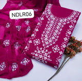 Stuff Pure Lawn 100/100 Handamde Pakka Patang Gala jall Neat Work Shirt ANd Plain Trouser With Chiffon Embroidery Dupata 3PC Dress