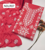 Stuff Pure Lawn 100/100 Handamde Pakka Patang Gala jall Neat Work Shirt ANd Plain Trouser With Chiffon Embroidery Dupata 3PC Dress