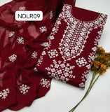 Stuff Pure Lawn 100/100 Handamde Pakka Patang Gala jall Neat Work Shirt ANd Plain Trouser With Chiffon Embroidery Dupata 3PC Dress