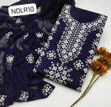 Stuff Pure Lawn 100/100 Handamde Pakka Patang Gala jall Neat Work Shirt ANd Plain Trouser With Chiffon Embroidery Dupata 3PC Dress