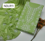 Stuff Pure Lawn 100/100 Handamde Pakka Patang Gala jall Neat Work Shirt ANd Plain Trouser With Chiffon Embroidery Dupata 3PC Dress