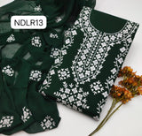 Stuff Pure Lawn 100/100 Handamde Pakka Patang Gala jall Neat Work Shirt ANd Plain Trouser With Chiffon Embroidery Dupata 3PC Dress