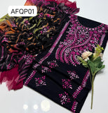 Stuff Soft Lawn peacock design Pakka Shisha Gala Bail Front boti Jaal Shirt, Embroided Sleeves Attach Trouser Along With Chiffon D&D Embroided Dupatta 3pcs