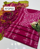 Stuff Soft Lawn peacock design Pakka Shisha Gala Bail Front boti Jaal Shirt, Embroided Sleeves Attach Trouser Along With Chiffon D&amp;D Embroided Dupatta 3pcs