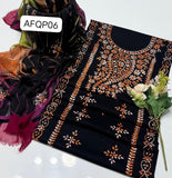 Stuff Soft Lawn peacock design Pakka Shisha Gala Bail Front boti Jaal Shirt, Embroided Sleeves Attach Trouser Along With Chiffon D&amp;D Embroided Dupatta 3pcs