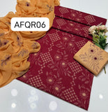 Stuff Soft Lawn chawal Front Jaal Shirt, Embroided Contrass Trouser Along With Chiffon Contrass Dupatta &nbsp;3pcs Dress