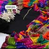 Stuff Cotton Chicken Kari 12 Inches Embroidery Daman Work Shirt ANd Embroidery Trouser With CHiffon Multi Design Dupatta 3PC Dress