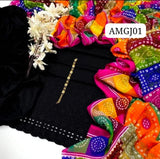 Stuff Cotton Chicken Kari 12 Inches Embroidery Daman Work Shirt ANd Embroidery Trouser With CHiffon Multi Design Dupatta 3PC Dress