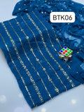 STuff SOft Crinkle Chiffon Front BAck Heavy Work Shirt Heavy Emb with Tilla Sequence Emb &amp; Pearls beats Work Dupatta And Kattan Silk Trouser 3PC Dress
