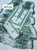 STuff Lawn Cotton Front Full Gala Daman Embroidery Shirt And Chiffon CutWork Embroidery Dupatta ANd Embroidery Trouser 3PC Dress