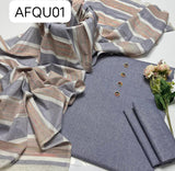 Stuff Pure Cotton Plain Shirt, Plain Trouser Along With Pure Cotton check style Dupatta 3pcs Dress