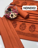 Stuff Leather Peach Simple Shirt And Trouser Along With Leather Peach Velvet Straps bunches Style Shawl 3PC Dress