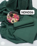 Stuff Leather Peach Simple Shirt And Trouser Along With Leather Peach Velvet Straps bunches Style Shawl 3PC Dress