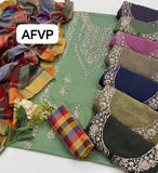 Khaddi Hand made gotta work new design gala bail boti gall shirt with plan check style trouser along with check style plan duppata