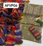 Khaddi Hand made gotta work new design gala bail boti gall shirt with plan check style trouser along with check style plan duppata