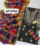 Khaddi Hand made gotta work new design gala bail boti gall shirt with plan check style trouser along with check style plan duppata