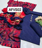 Marina self jacard plan shirt with plan trouser along with jacard style shawl 3pcs Dress