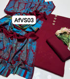 Marina self jacard plan shirt with plan trouser along with jacard style shawl 3pcs Dress