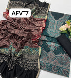 Jamawar kashmiri wool gala heavy Daman along with wool shawl with plan trouser 3pcs Dress