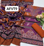 Jamawar kashmiri wool gala heavy Daman along with wool shawl with plan trouser 3pcs Dress