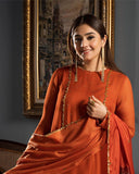 Stuff Organza Handmade Beautiful Gala With Handmade Sleeves Work And Plain Kattan Silk Trouser with Beautiful Organza All Over Kundan Work 4 Side Lase Dupatta 3PC Dress