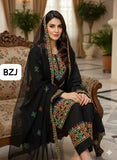 Stuff lawn Cotton Front heavy Gala Daman Embroidery Shirt And Chiffon embroidery Dupatta With embroidery Trouser 3PC Dress