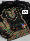 Stuff lawn Cotton Front heavy Gala Daman Embroidery Shirt And Chiffon embroidery Dupatta With embroidery Trouser 3PC Dress