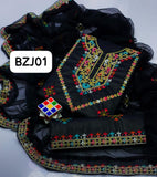 Stuff lawn Cotton Front heavy Gala Daman Embroidery Shirt And Chiffon embroidery Dupatta With embroidery Trouser 3PC Dress