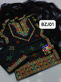 Stuff lawn Cotton Front heavy Gala Daman Embroidery Shirt And Chiffon embroidery Dupatta With embroidery Trouser 3PC Dress