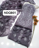 Stuff Original Soft bamber Chiffon Gala Jall Sheddu Chikenkari Embroidery Shirt And 4 Sided Border Embroidery Dupatta 2PC Dress