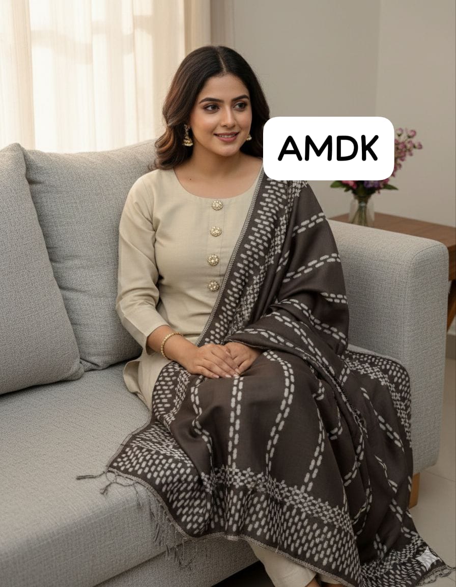 Stuff Self Wool Shirt And Trouser WIth Heavy Full size Both sided Useable Original Khaadi Jacquard Shawl 3PC Dress