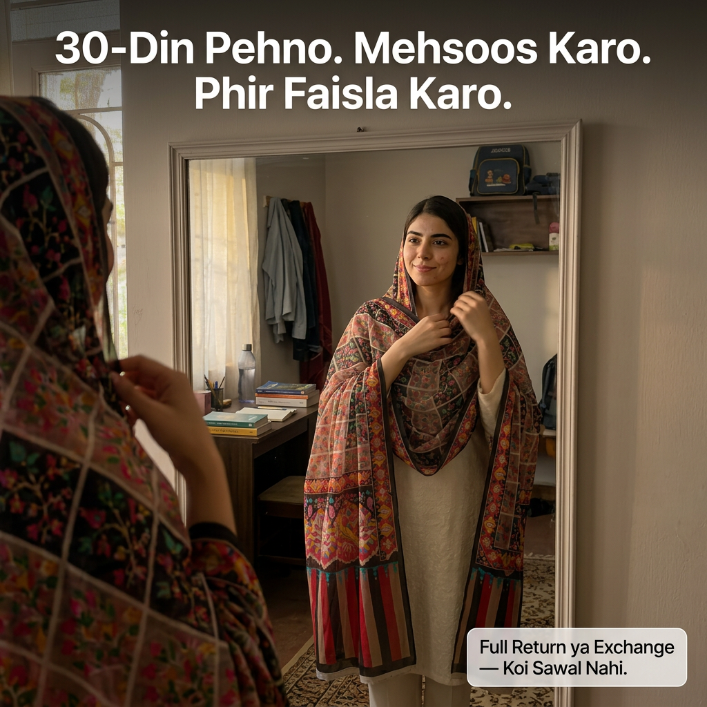 Charkha Pure Lawn Digital Print Chaddar - 30-day guarantee mirror moment