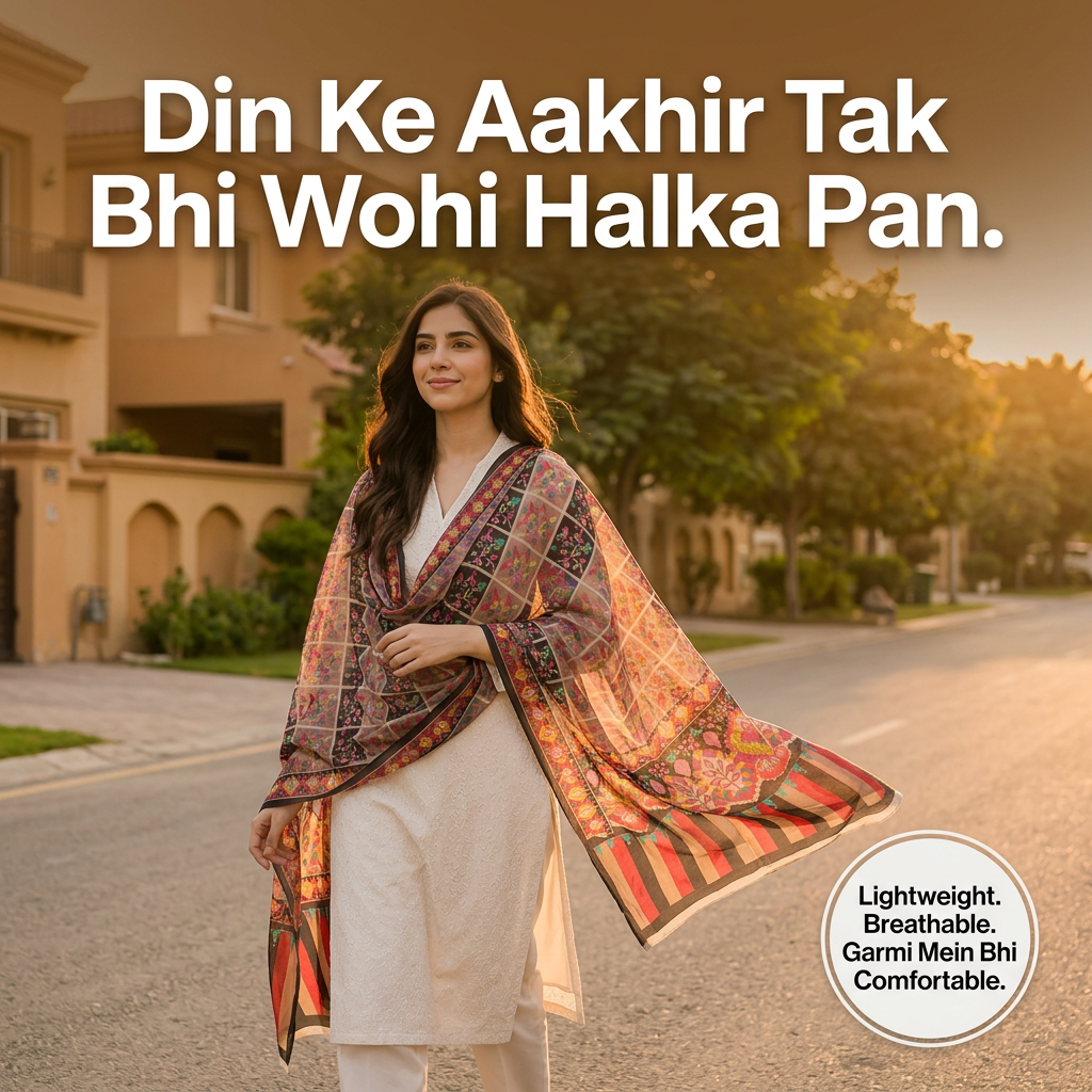 Charkha Pure Lawn Digital Print Chaddar - golden hour end of day comfort