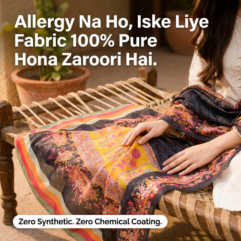 Charkha Pure Lawn Digital Print Chaddar CFA03 - courtyard fabric touch, zero synthetic