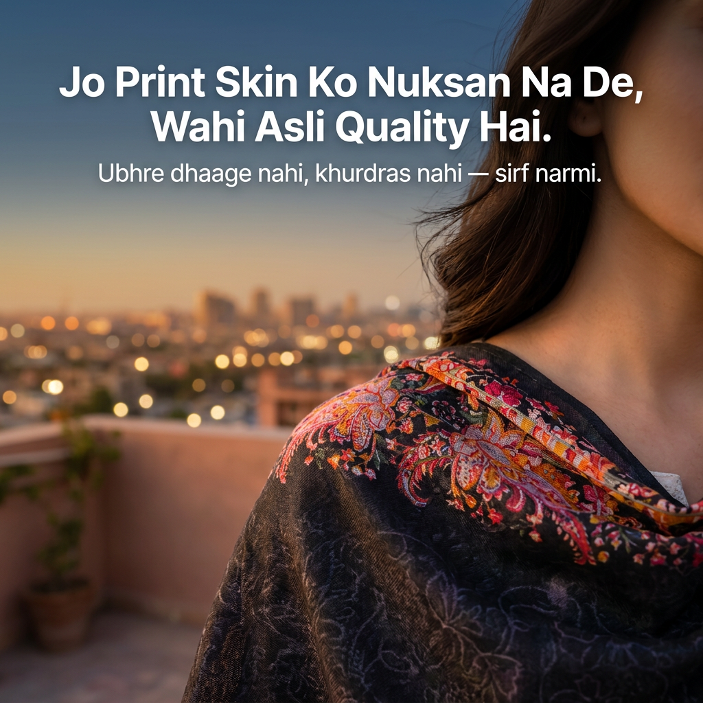 Charkha Pure Lawn Digital Print Chaddar CFA03 - rooftop print detail, no irritation