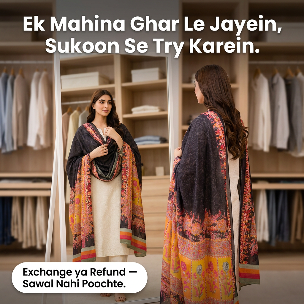 Charkha Pure Lawn Digital Print Chaddar CFA03 - dressing room mirror, 30-day guarantee