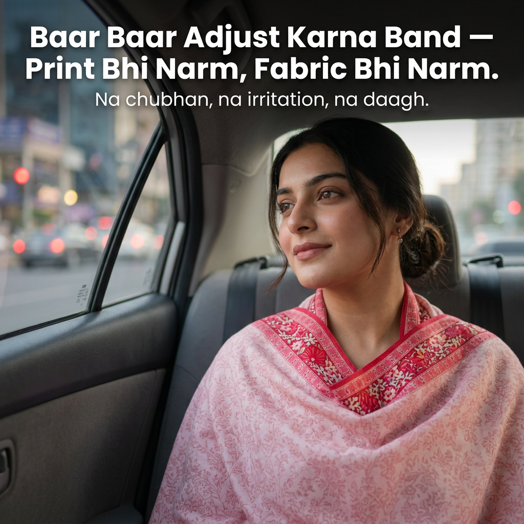 Charkha Pure Lawn Digital Print Chaddar CFA04 - car interior print detail, no irritation