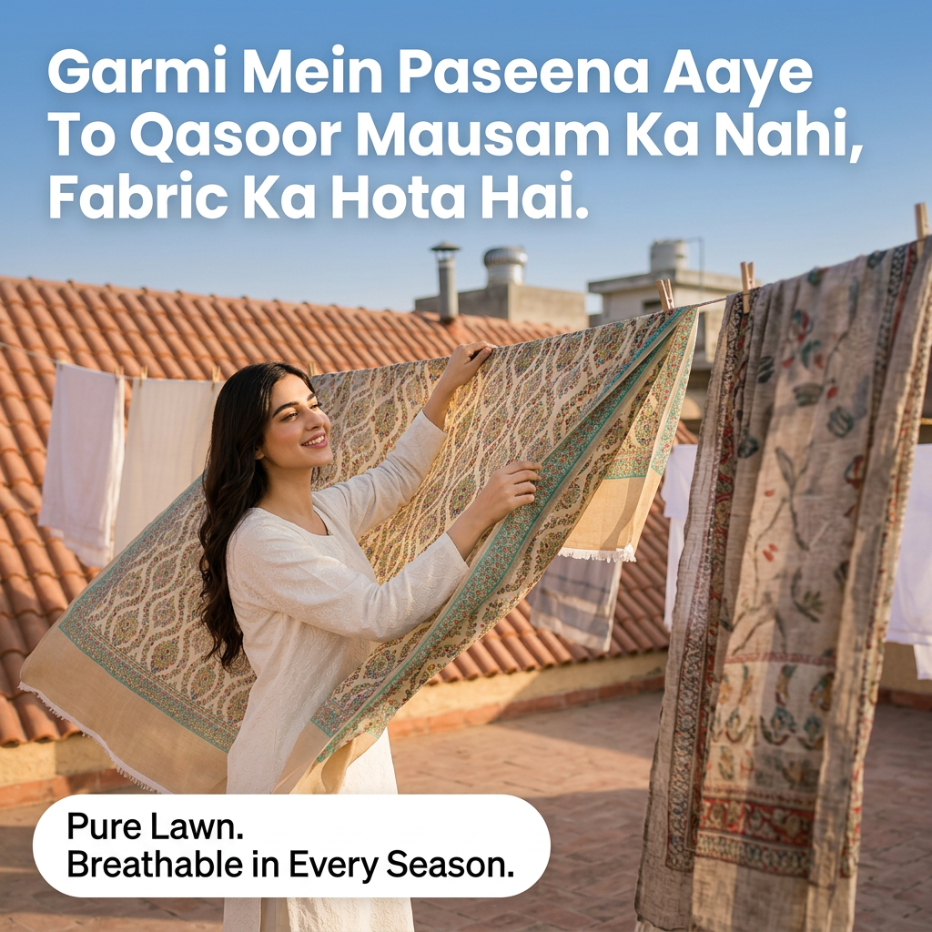 Charkha Pure Lawn Digital Print Chaddar CFA05 - rooftop laundry, breathability reframe