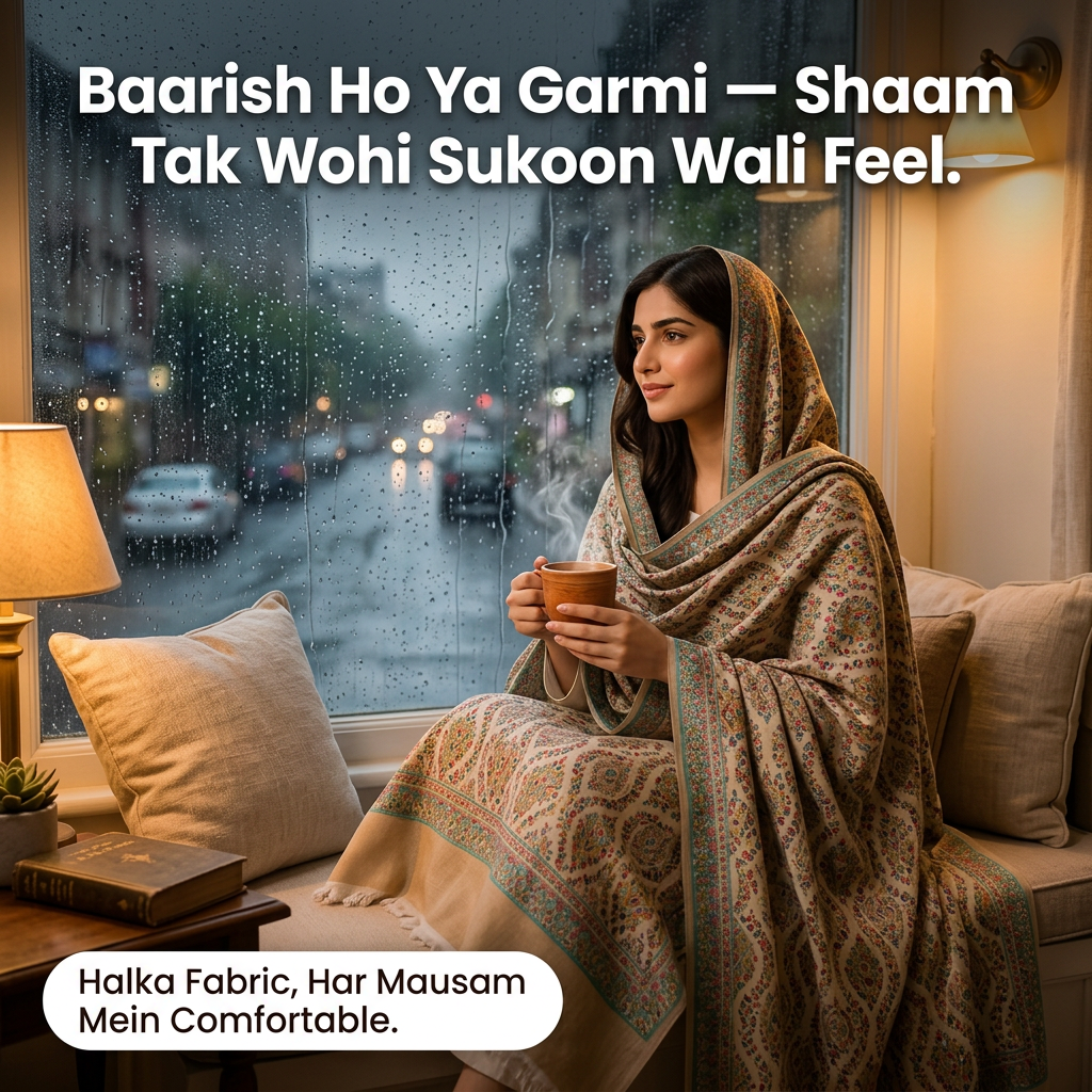 Charkha Pure Lawn Digital Print Chaddar CFA05 - rainy evening window comfort