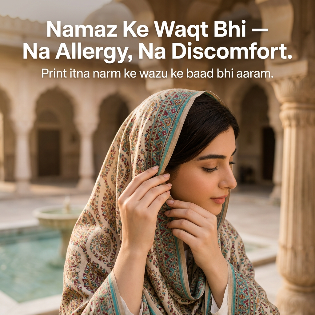 Charkha Pure Lawn Digital Print Chaddar CFA05 - mosque courtyard, no allergy no discomfort